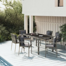Set comedor jardín 7 pzas y cojines ratán sintético gris en Conjuntos de jardín | Comprar online en Foru.es