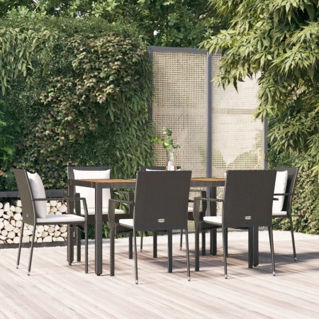 Set de comedor de jardín 7 pzas y cojines ratán sintético negro en Conjuntos de jardín | Comprar online en Foru.es