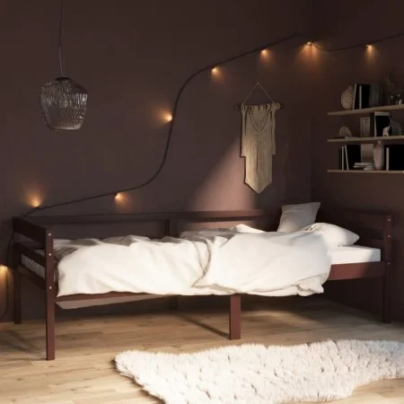 Estructura de cama madera maciza pino marrón oscuro 90x200 cm de vidaXL, Camas y somieres - Ref: Foro24-322054, Precio: 98,24...