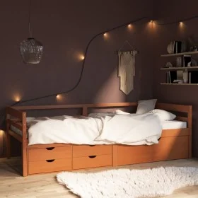 Cama con cajones y armario madera pino marrón miel 90x200 cm de vidaXL, Camas y somieres - Ref: Foro24-322058, Precio: 170,74...
