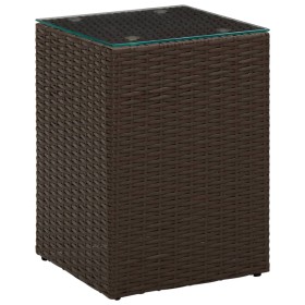Mesa auxiliar superficie de vidrio ratán PE marrón 35x35x52 cm en Mesas auxiliares | Comprar online en Foru.es