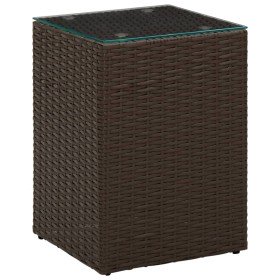 Mesa auxiliar superficie de vidrio ratán PE marrón 35x35x52 cm en Mesas auxiliares | Comprar online en Foru.es