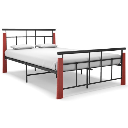 Estructura de cama metal y madera maciza de roble 130x200 cm de vidaXL, Camas y somieres - Ref: Foro24-324892, Precio: 111,32...