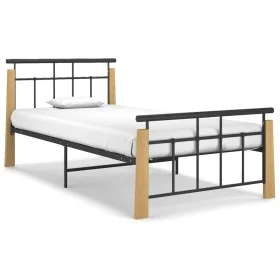 Metal bed frame and solid oak wood 100x200 cm by vidaXL, Beds and slatted bases - Ref: Foro24-324898, Price: 84,95 €, Discoun...
