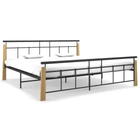 Metal bed frame and solid oak wood 200x200 cm by vidaXL, Beds and slatted bases - Ref: Foro24-324903, Price: 148,64 €, Discou...