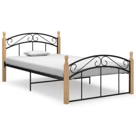 Estructura de cama metal y madera maciza de roble 120x200 cm de vidaXL, Camas y somieres - Ref: Foro24-324927, Precio: 94,62 ...