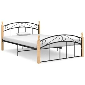 Estructura de cama metal y madera maciza de roble 140x200 cm de vidaXL, Camas y somieres - Ref: Foro24-324928, Precio: 104,83...