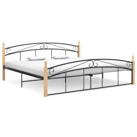 Estructura de cama metal y madera maciza de roble 200x200 cm de vidaXL, Camas y somieres - Ref: Foro24-324931, Precio: 111,47...