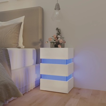 Mesita de noche LED madera ingeniería blanco brillo 45x35x67 cm de vidaXL, Mesitas de noche - Ref: Foro24-326846, Precio: 110...