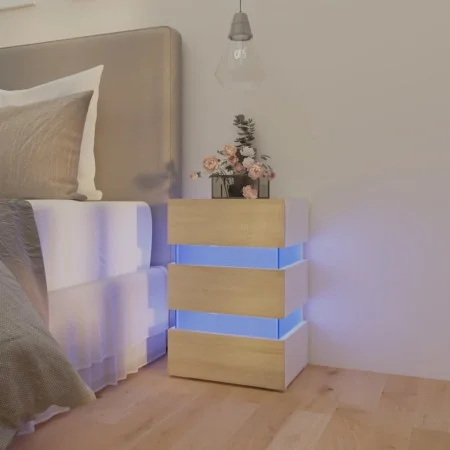 LED nightstand white and Sonoma engineered wood 45x35x67 cm by vidaXL, Nightstands - Ref: Foro24-326845, Price: 110,93 €, Dis...