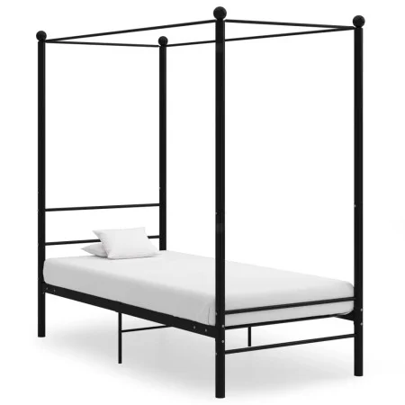 Estructura de cama con dosel metal negro 90x200 cm de vidaXL, Camas y somieres - Ref: Foro24-325051, Precio: 116,70 €, Descue...