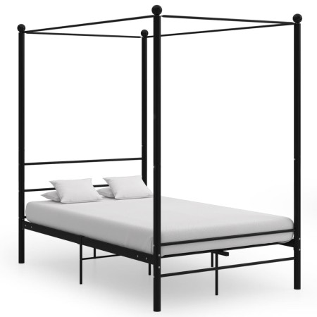 Estructura de cama con dosel metal negro 140x200 cm de vidaXL, Camas y somieres - Ref: Foro24-325060, Precio: 149,98 €, Descu...