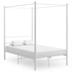 White metal canopy bed frame 140x200 cm by vidaXL, Beds and slatted bases - Ref: Foro24-325061, Price: 195,29 €, Discount: %