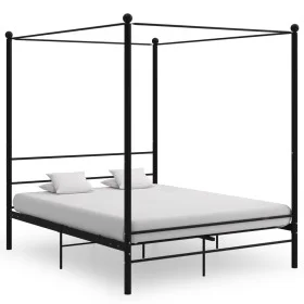 Estructura de cama con dosel metal negro 160x200 cm de vidaXL, Camas y somieres - Ref: Foro24-325063, Precio: 188,87 €, Descu...