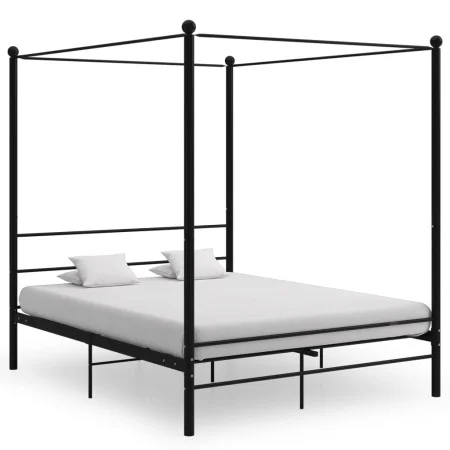 Estructura de cama con dosel metal negro 160x200 cm de vidaXL, Camas y somieres - Ref: Foro24-325063, Precio: 188,87 €, Descu...