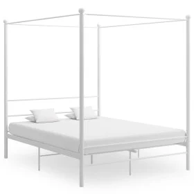 Estructura de cama con dosel metal blanco 160x200 cm de vidaXL, Camas y somieres - Ref: Foro24-325064, Precio: 203,29 €, Desc...