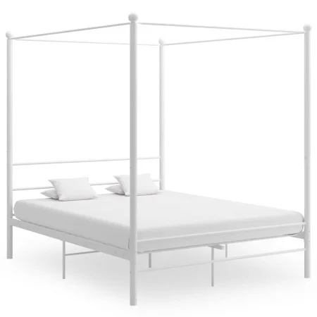 Estructura de cama con dosel metal blanco 160x200 cm de vidaXL, Camas y somieres - Ref: Foro24-325064, Precio: 203,29 €, Desc...