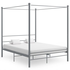 Estructura de cama con dosel metal gris 160x200 cm de vidaXL, Camas y somieres - Ref: Foro24-325065, Precio: 158,28 €, Descue...