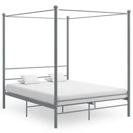 Estructura de cama con dosel metal gris 160x200 cm de vidaXL, Camas y somieres - Ref: Foro24-325065, Precio: 155,22 €, Descue...