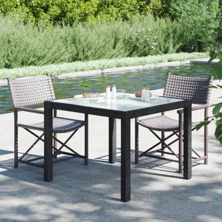 Mesa jardín vidrio templado ratán sintético 90x90x75 cm negro en Mesas de jardín | Comprar online en Foru.es