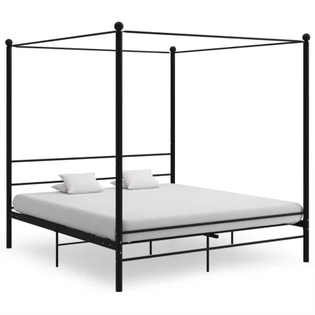 Estructura de cama con dosel metal negro 180x200 cm de vidaXL, Camas y somieres - Ref: Foro24-325066, Precio: 168,30 €, Descu...