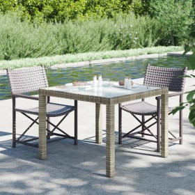 Mesa jardín vidrio templado ratán sintético 90x90x75 cm gris en Mesas de jardín | Comprar online en Foru.es