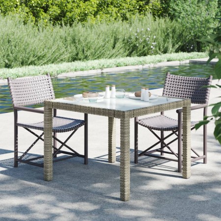 Mesa jardín vidrio templado ratán sintético 90x90x75 cm gris en Mesas de jardín | Comprar online en Foru.es