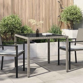 Mesa jardín vidrio templado ratán sintético 90x90x75 cm gris en Mesas de jardín | Comprar online en Foru.es