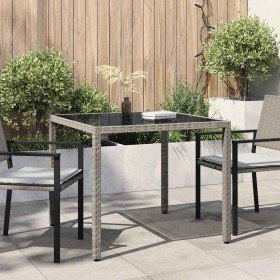 Mesa jardín vidrio templado ratán sintético 90x90x75 cm gris en Mesas de jardín | Comprar online en Foru.es