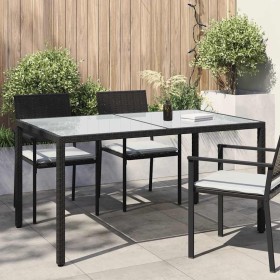 Mesa jardín vidrio templado ratán sintético 150x90x75 cm negro en Mesas de jardín | Comprar online en Foru.es