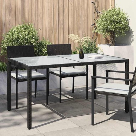 Mesa jardín vidrio templado ratán sintético 150x90x75 cm negro en Mesas de jardín | Comprar online en Foru.es