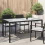 Mesa jardín vidrio templado ratán sintético 150x90x75 cm negro en Mesas de jardín | Comprar online en Foru.es
