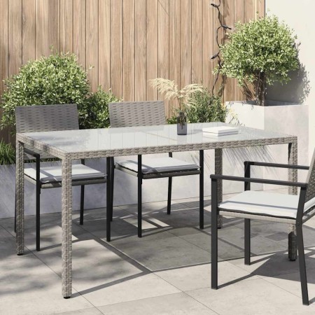 Mesa de jardín vidrio templado ratán sintético gris 150x90x75cm en Mesas de jardín | Comprar online en Foru.es