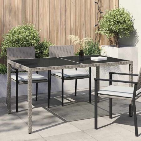 Mesa jardín vidrio templado ratán sintético 150x90x75 cm gris en Mesas de jardín | Comprar online en Foru.es