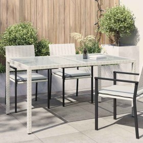 Mesa jardín vidrio templado ratán sintético 150x90x75 cm blanco en Mesas de jardín | Comprar online en Foru.es