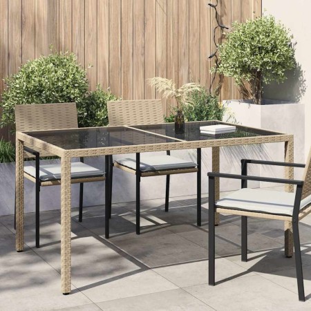 Mesa jardín vidrio templado ratán sintético 150x90x75 cm beige en Mesas de jardín | Comprar online en Foru.es