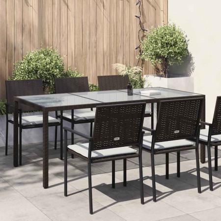 Mesa jardín vidrio templado ratán sintético marrón 190x90x75 cm en Mesas de jardín | Comprar online en Foru.es