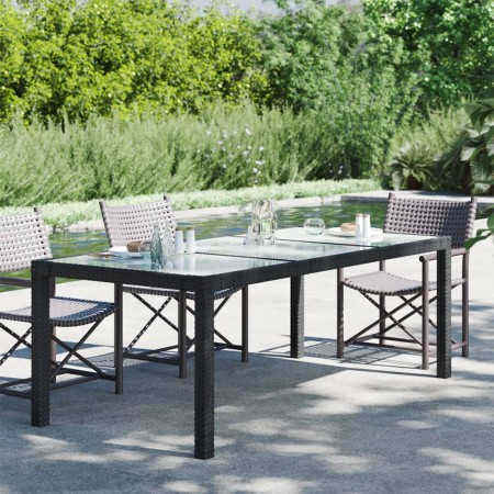 Mesa jardín vidrio templado ratán sintético negra 190x90x75 cm en Mesas de jardín | Comprar online en Foru.es