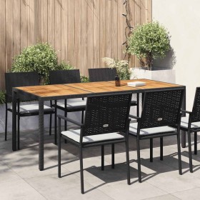 Mesa de jardín madera acacia ratán sintético negra 190x90x75 cm en Mesas de jardín | Comprar online en Foru.es