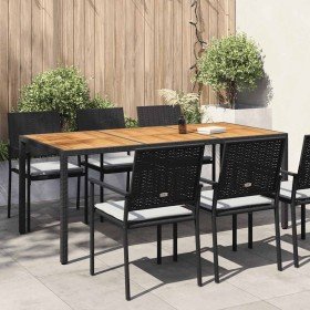 Mesa de jardín madera acacia ratán sintético negra 190x90x75 cm en Mesas de jardín | Comprar online en Foru.es