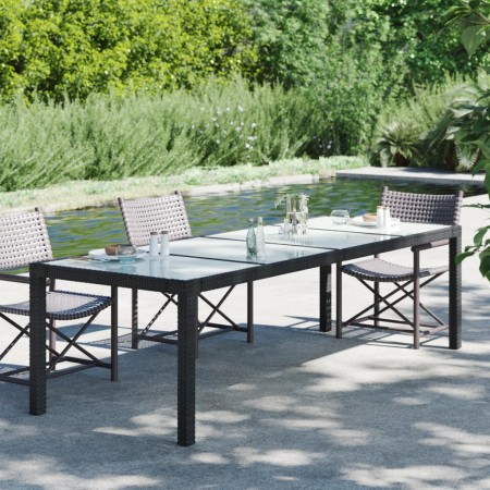 Mesa de jardín de vidrio templado ratán PE negra 250x100x75 cm en Mesas de jardín | Comprar online en Foru.es