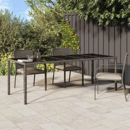 Mesa de jardín de vidrio templado ratán PE gris 250x100x75 cm en Mesas de jardín | Comprar online en Foru.es