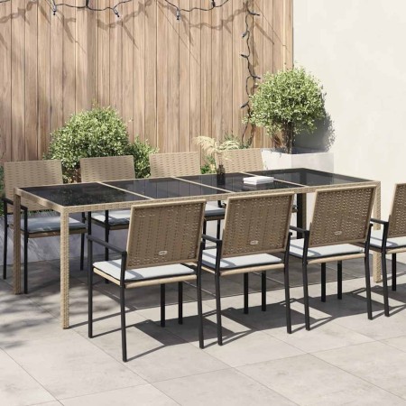 Mesa de jardín de vidrio templado ratán PE beige 250x100x75 cm en Mesas de jardín | Comprar online en Foru.es