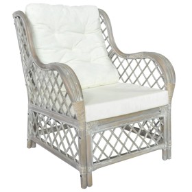 Sofá con cojín ratán natural y lino gris de vidaXL, Sofás - Ref: Foro24-325470, Precio: 212,81 €, Descuento: %