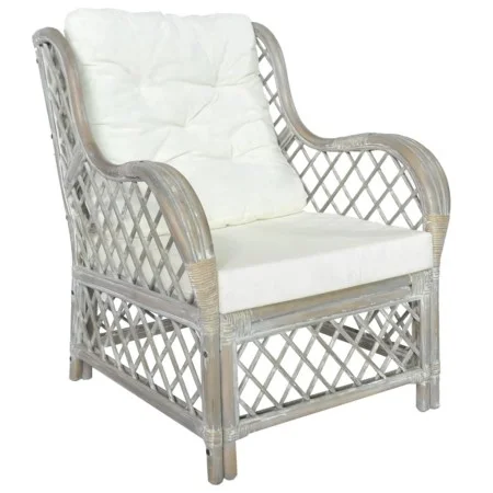 Sofá con cojín ratán natural y lino gris de vidaXL, Sofás - Ref: Foro24-325470, Precio: 212,17 €, Descuento: %