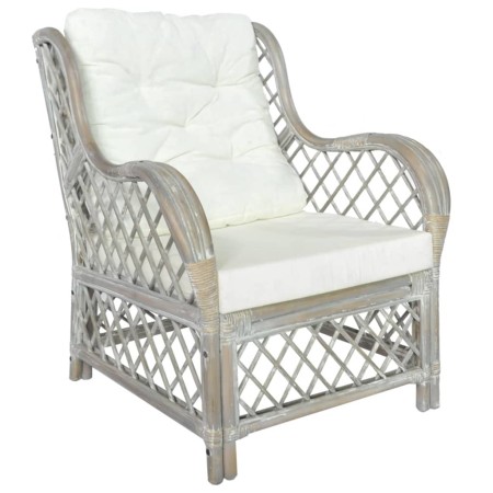 Sofá con cojín ratán natural y lino gris de vidaXL, Sofás - Ref: Foro24-325470, Precio: 212,81 €, Descuento: %
