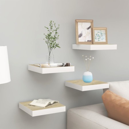Estante flotante pared 4 uds MDF roble y blanco 23x23,5x3,8 cm de vidaXL, Estantes y estanterías - Ref: Foro24-326569, Precio...