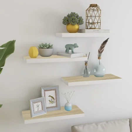 Floating wall shelf 2 pcs MDF oak and white 60x23.5x3.8 cm by vidaXL, Shelves and shelves - Ref: Foro24-326578, Price: 56,88 ...