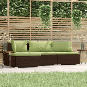 Set muebles de jardín 4 piezas y cojines ratán sintético marrón en Conjuntos de jardín | Comprar online en Foru.es