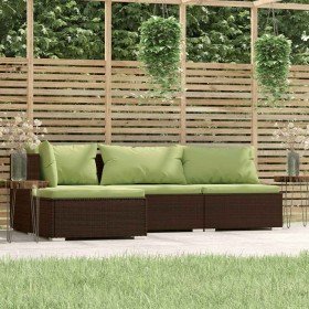 Set muebles de jardín 4 piezas y cojines ratán sintético marrón en Conjuntos de jardín | Comprar online en Foru.es